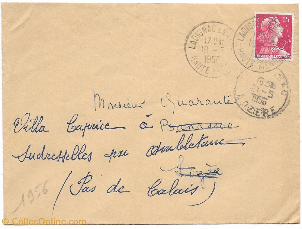 1956 - Cachets type A7 - Old documents - Postmarks - Europa - France