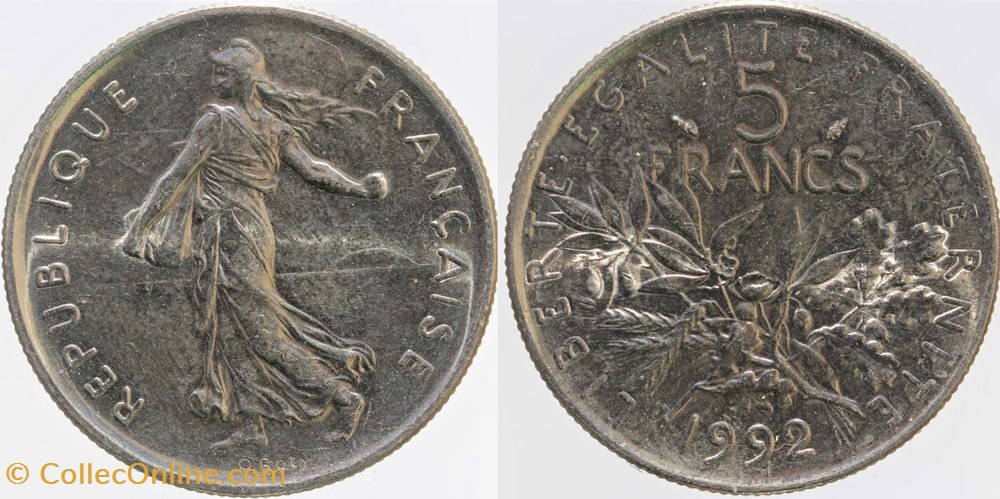 monnaies monde france f 341 roty 5 frs 1992