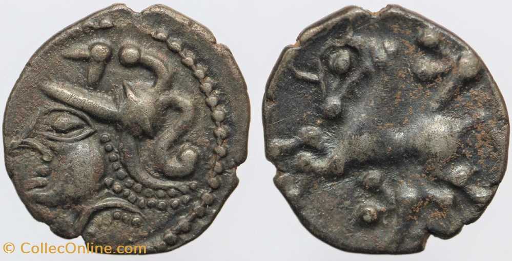 Aulerques Cénomans - Denier à la tête casquée monnaies antiques av jc ap celtes aulerques cenomans denier a la tete casquee