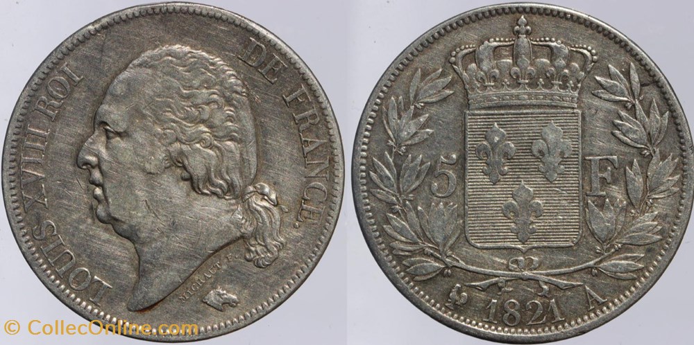 monnaies monde france f 309 louis xviii 5 francs 1821 paris