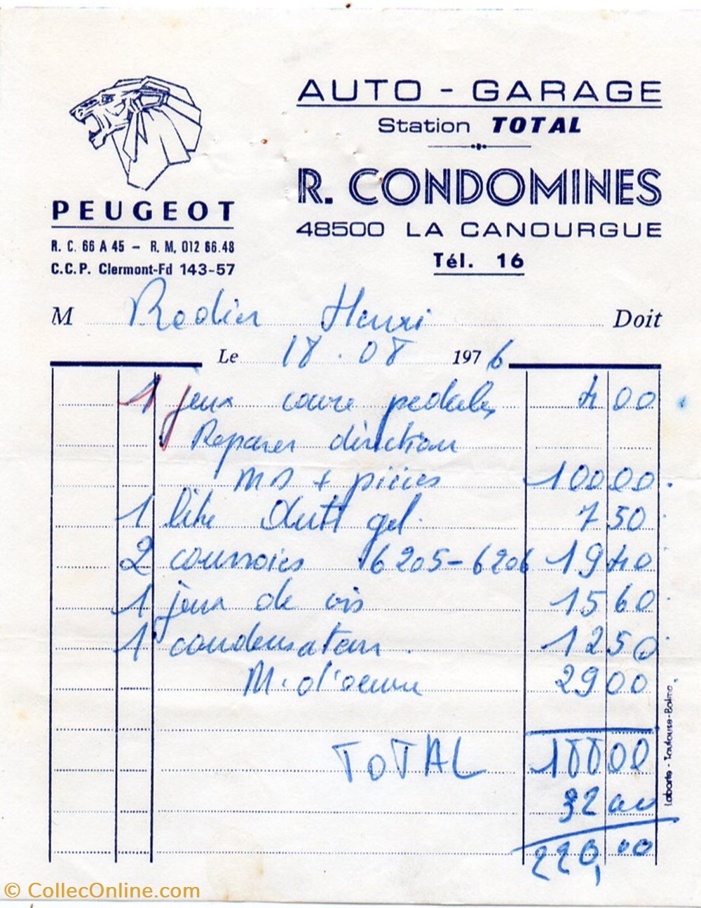 Condomines Roger (1976) documents anciens factures commerciaux condomines roger 1976