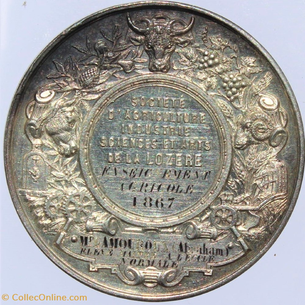 1867 - Enseignement agricole 3 medailles france 1867 enseignement agricole