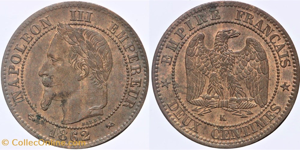 F-108 - Second Empire - 2 centimes - 1862 K monnaies monde france f 108 second empire 2 centimes 1862 k