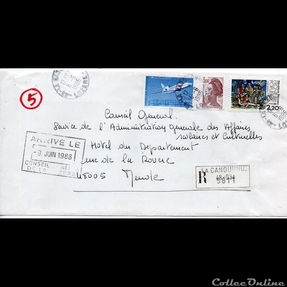 marque postale europe france 1986 type a9 48 la canourgue sur recommande