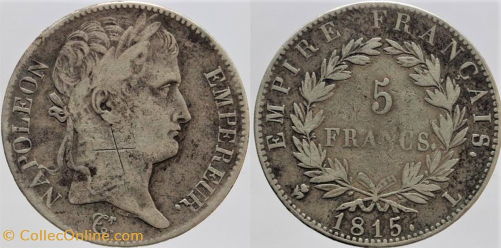 F-307 - Premier Empire - 5 francs, 1815 L monnaies monde france f 307 premier empire 5 francs 1815 l