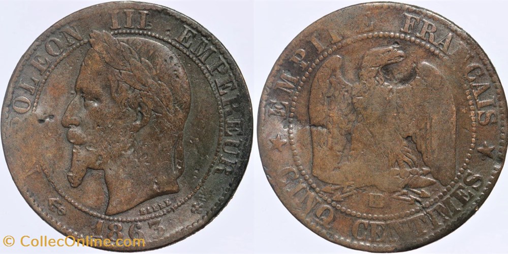 F-117 - Second Empire - 5 centimes - 1863 BB monnaies monde france f 117 second empire 5 centimes 1863 bb