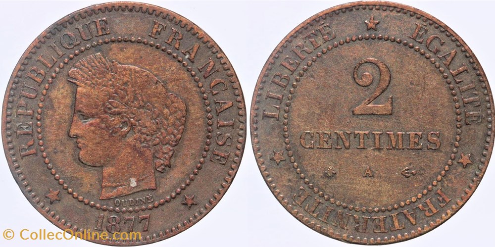F-109 - Troisième République - Cérès - 2 c. - 1877 A monnaies monde france f 109 troisieme republique ceres 2 c 1877 a