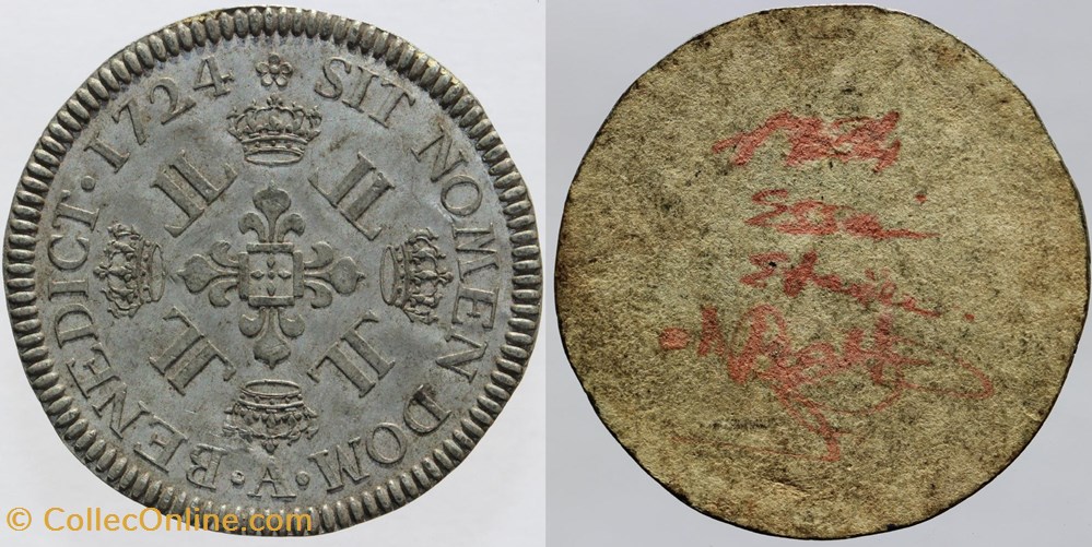 Dy 1670 - Louis XV - Ecu - 1724 Essai monnaies europe medievale france royales dy 1670 louis xv ecu 1724 essai