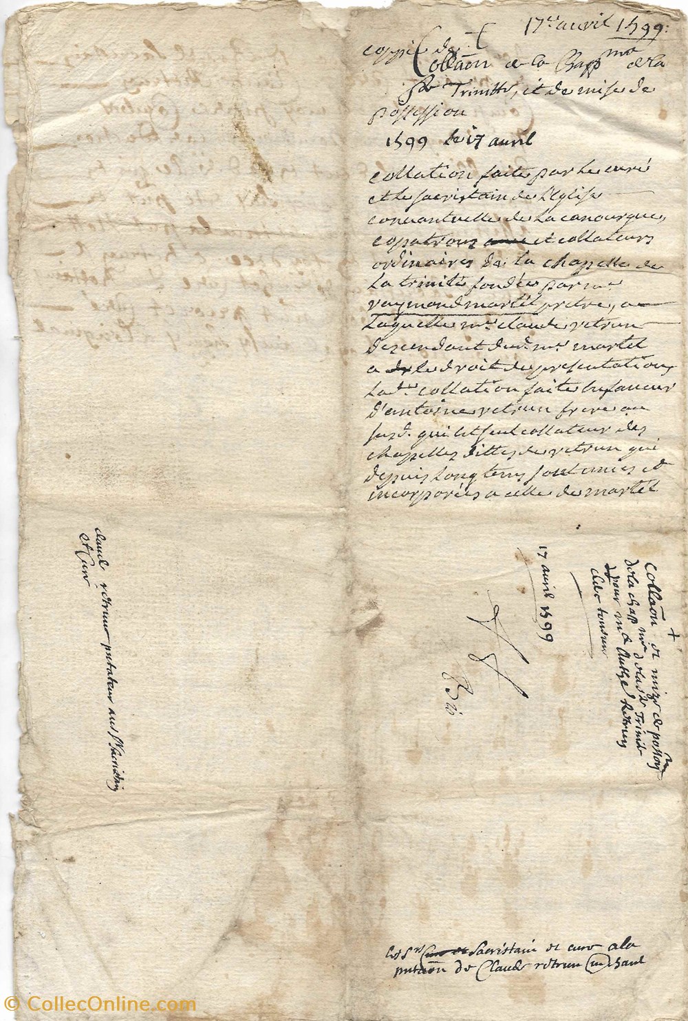 documents anciens autres 1599 copie concerne la chapelle de la trinite de eglise de la canourgue
