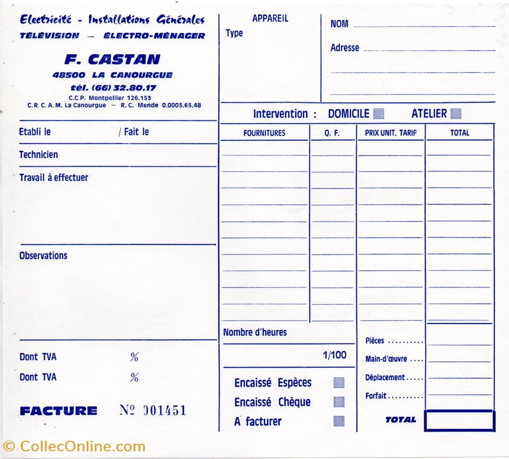 Castan François (vers 1970-80) documents anciens factures commerciaux castan francois vers 1970 80