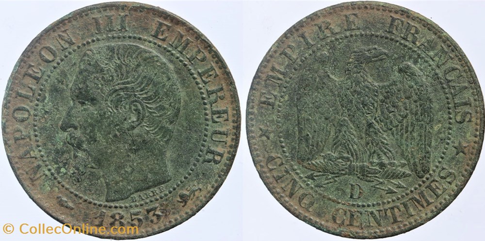 F-116 - Second Empire - 5 centimes - 1853 D monnaies monde france f 116 second empire 5 centimes 1853 d