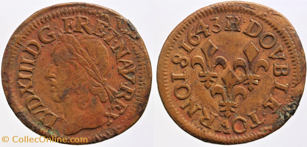 monnaies europe medievale france royales dy 1377 louis xiii double tournois 1643 la rochelle