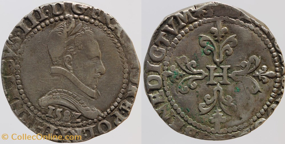 Dy 1130 - Henri III - Franc - 1582, Bayonne monnaies europe medievale france royales dy 1130 henri iii franc 1582 bayonne