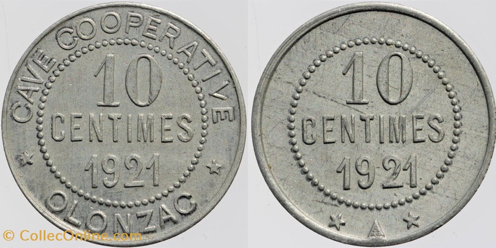 34 - Olonzac- 10 centimes monnaies monde france 34 olonzac 10 centimes