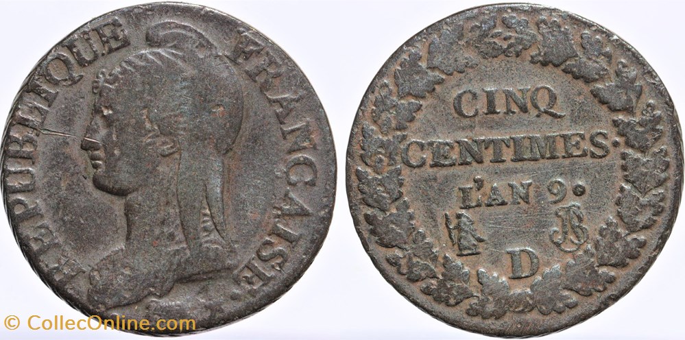 F-115 - Directoire - 5 centimes - AN 9 Lyon monnaies monde france f 115 directoire 5 centimes an 9 lyon