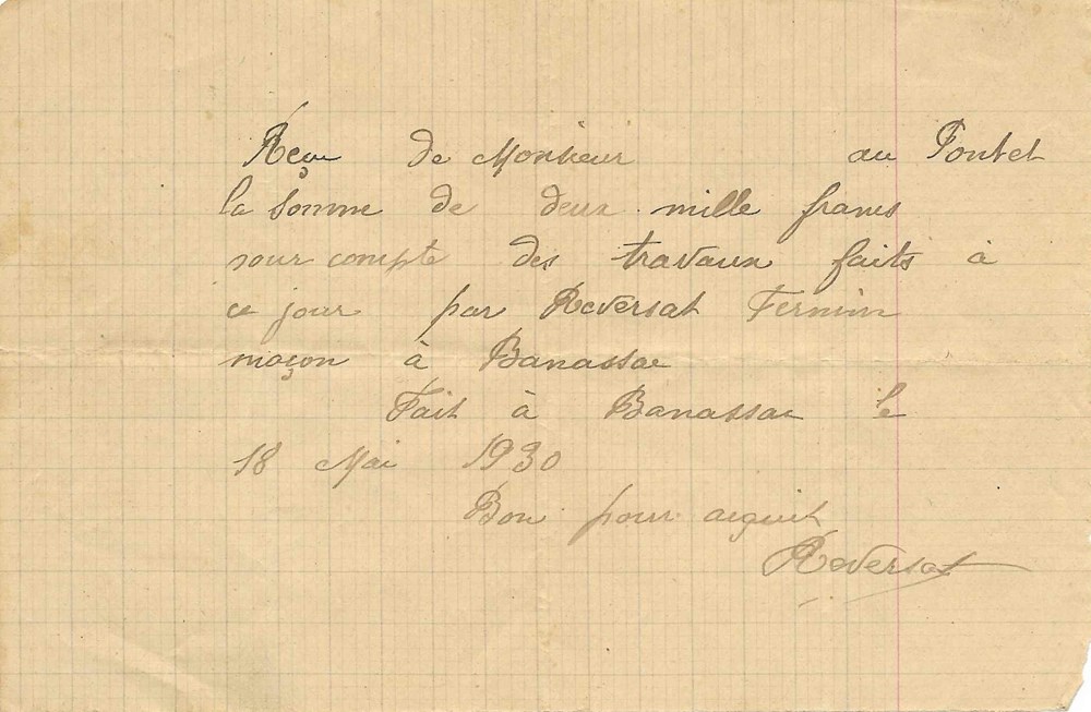 1930 - Reçu documents anciens faire parts 1930 recu