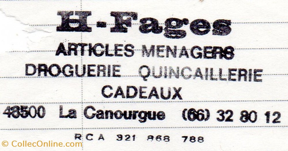 Fages H. (1996) documents anciens factures commerciaux fages h 1996