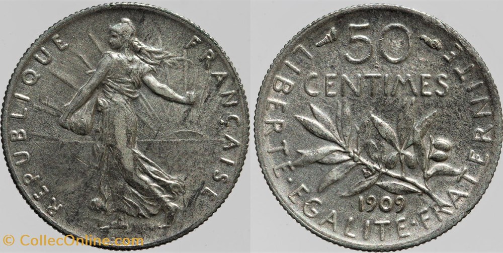 F-190 - Roty - 50 c. - 1909 monnaies monde france f 190 roty 50 c 1909