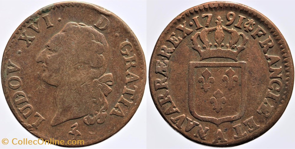 R-03 - Louis XVI - Sol - 1791, Paris monnaies europe medievale france royales r 03 louis xvi sol 1791 paris