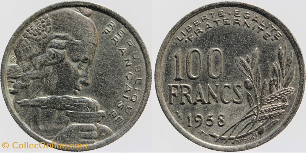 F-450 - Cochet - 100 fr. - 1958 monnaies monde france f 450 cochet 100 fr 1958