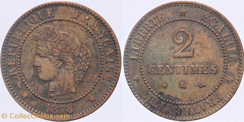 F-109 - Troisième République - Cérès - 2 c. - 1878 K monnaies monde france f 109 troisieme republique ceres 2 c 1878 k
