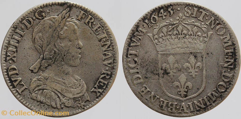 monnaies europe medievale france royales dy 1463 louis xiv quart ecu 1643 paris