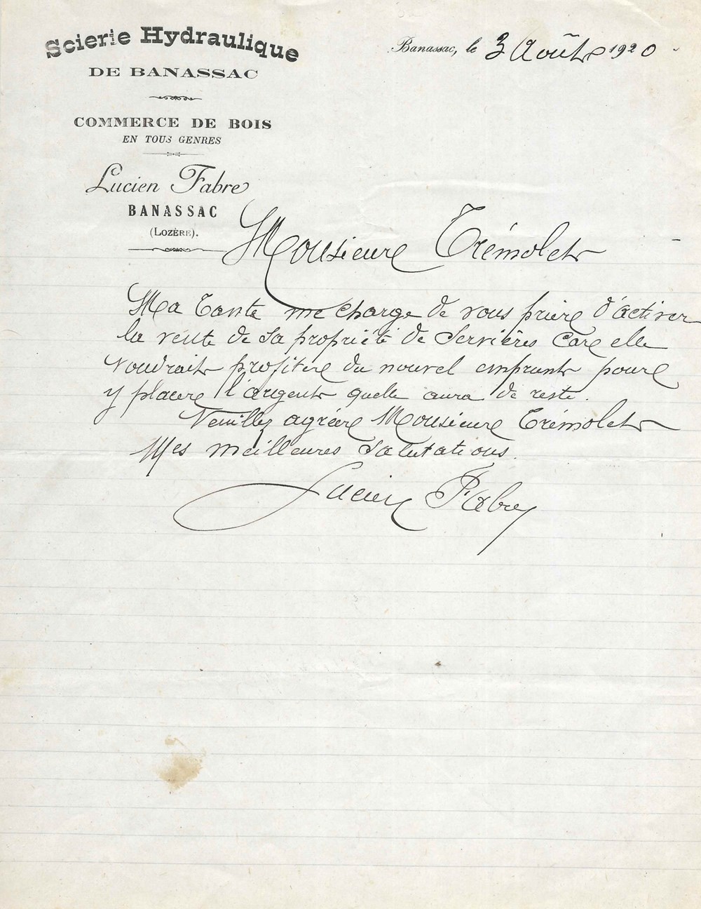 Fabre Lucien (1920) documents anciens factures commerciaux fabre lucien 1920