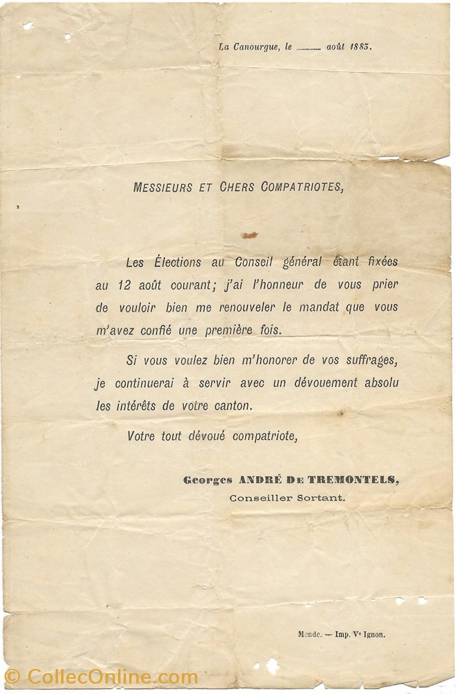 1883 - Elections documents anciens autres 1883 elections