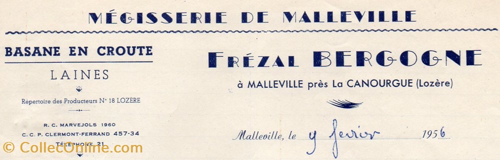 Bergogne Frézal (1956) documents anciens factures commerciaux bergogne frezal 1956