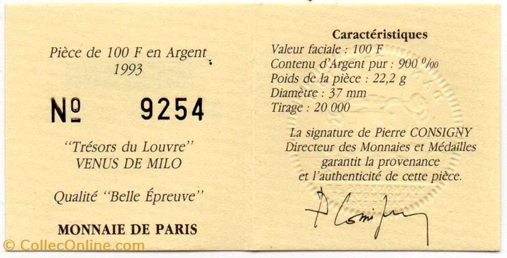 1993 - 100 franc argent B.E. monnaies monde france 1993 100 franc argent b e