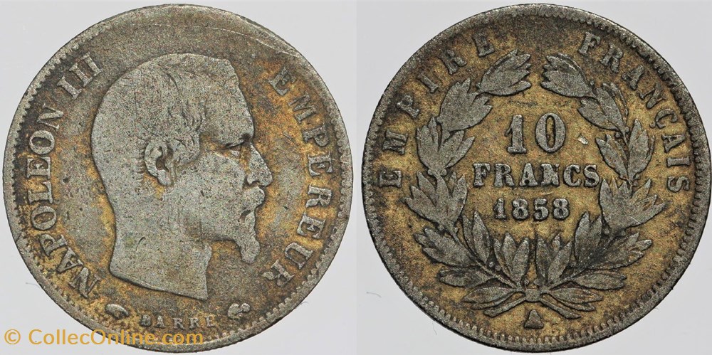 F-506 - Second Empire - 10 francs - 1858 A, fausse monnaies monde france f 506 second empire 10 francs 1858 a fausse