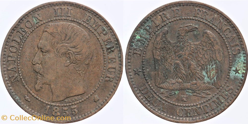 F-107 - Second Empire - 2 centimes - 1855 K chien monnaies monde france f 107 second empire 2 centimes 1855 k chien