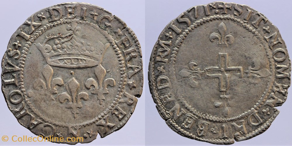 Dy 1085 - Charles IX - Double sol - 1571, Montpellier monnaies europe medievale france royales dy 1085 charles ix double sol 1571 montpellier