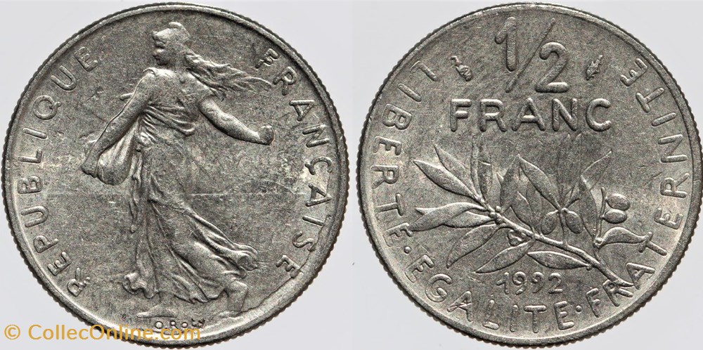 F-198 - Roty - 1/2 fr. - 1992 cassure de coin monnaies monde france f 198 roty 1 2 fr 1992 cassure de coin