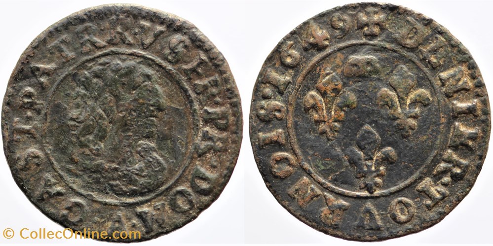 Dombes - Gaston d'Orléans - Denier tournois - 1649 monnaies france feodales dombes gaston orleans denier tournois 1649