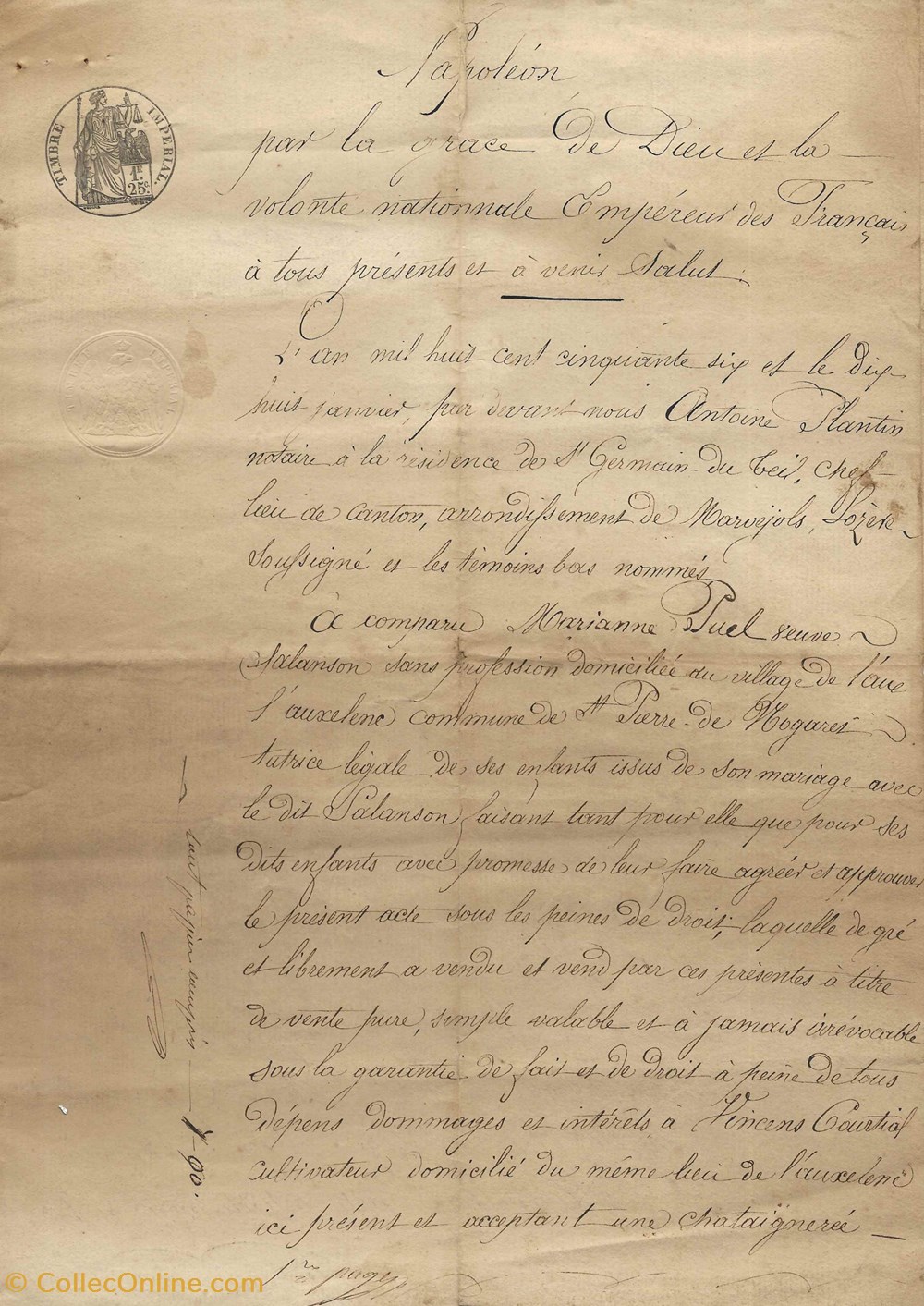 1856 - Vente d'une châtaigneraie à l'Auxelenc documents anciens autres 1856 vente une chataigneraie a auxelenc