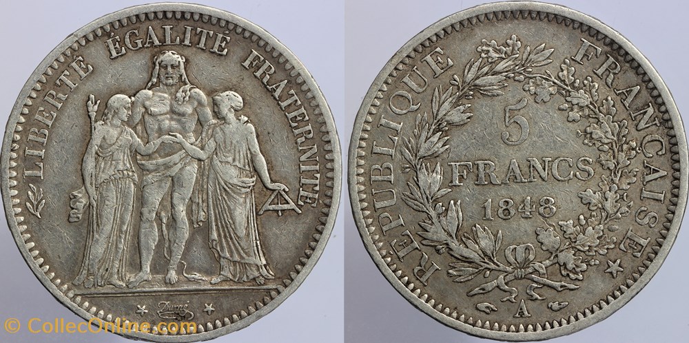 F-326 - Seconde République - 5 francs - 1848 Paris monnaies monde france f 326 seconde republique 5 francs 1848 paris