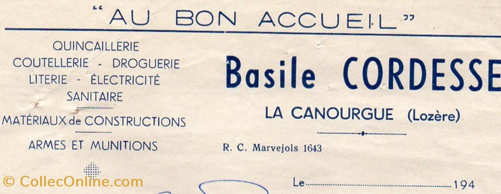 Cordesse Basile (194-) documents anciens factures commerciaux cordesse basile 194
