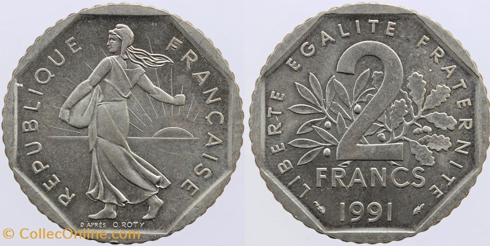 monnaies monde france f 272 roty 2 frs 1991