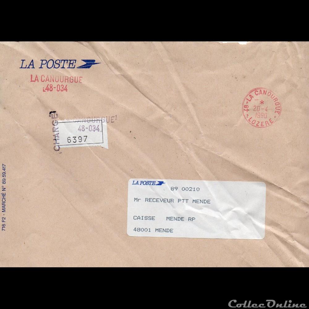 1990 - Type A9, 48 - La Canourgue sur lettre chargé marque postale europe france 1990 type a9 48 la canourgue sur lettre charge
