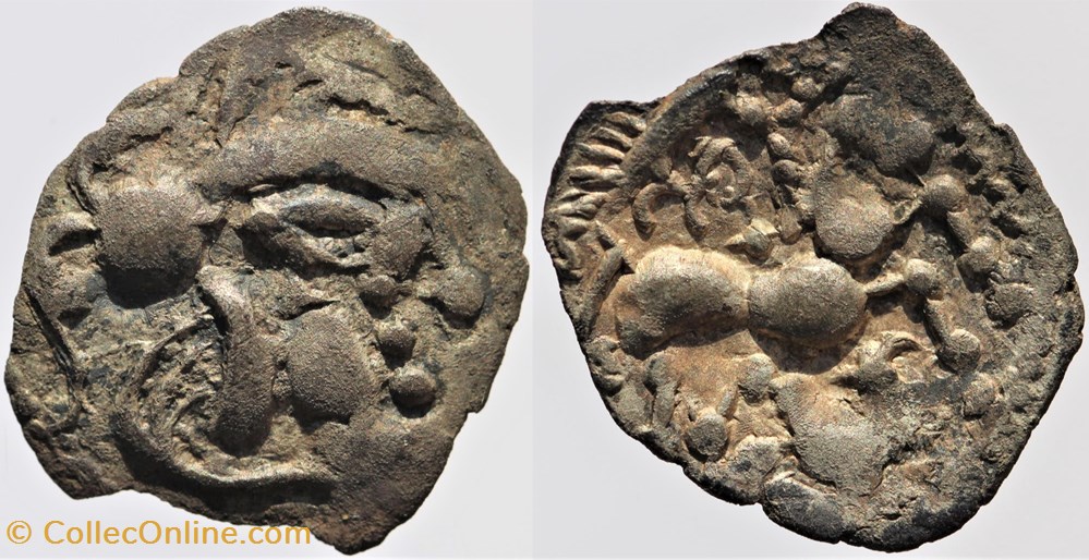 Aulerques Eburovices - Denier à la tête de Pallas monnaies antiques av jc ap celtes aulerques eburovices denier a la tete de pallas