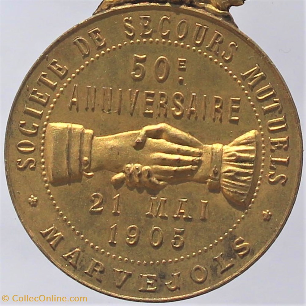 1905 - Secours mutuels, Marvejols 2 medailles france 1905 secours mutuels marvejols