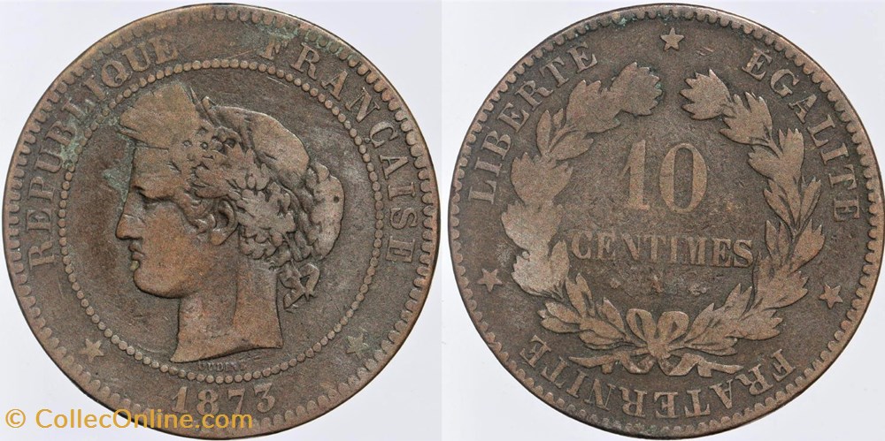 F-135 - Troisième République - Cérès - 10 c. - 1873 A monnaies monde france f 135 troisieme republique ceres 10 c 1873 a