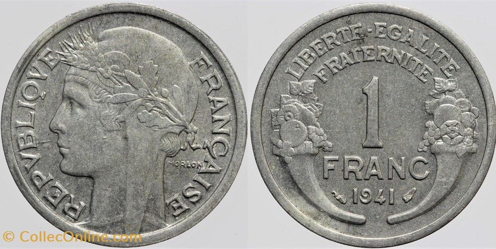 F-220 - Morlon - 1 fr. - 1941 monnaies monde france f 220 morlon 1 fr 1941