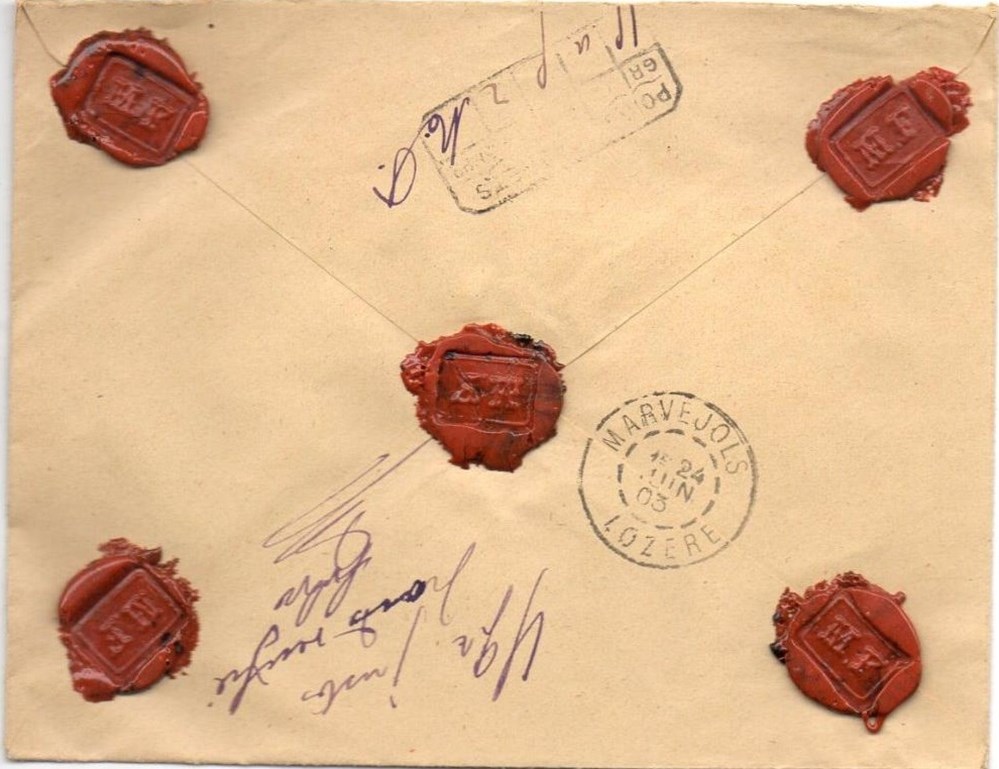 1903 - Cachets type A2 + chargée 250 francs documents anciens marques postales europe 1903 cachets type a2 chargee 250 francs