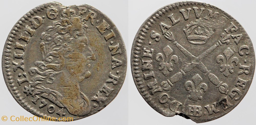 Dy 1567 - Louis XIV - 5 sols aux insignes - 1704 Strasbourg monnaies europe medievale france royales dy 1567 louis xiv 5 sols aux insignes 1704 strasbourg