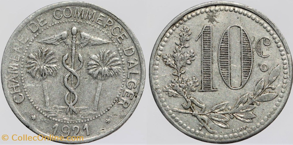 Algérie - Alger - C.C. - 10 centimes - 1921 monnaies colonies francaises algerie alger c c 10 centimes 1921
