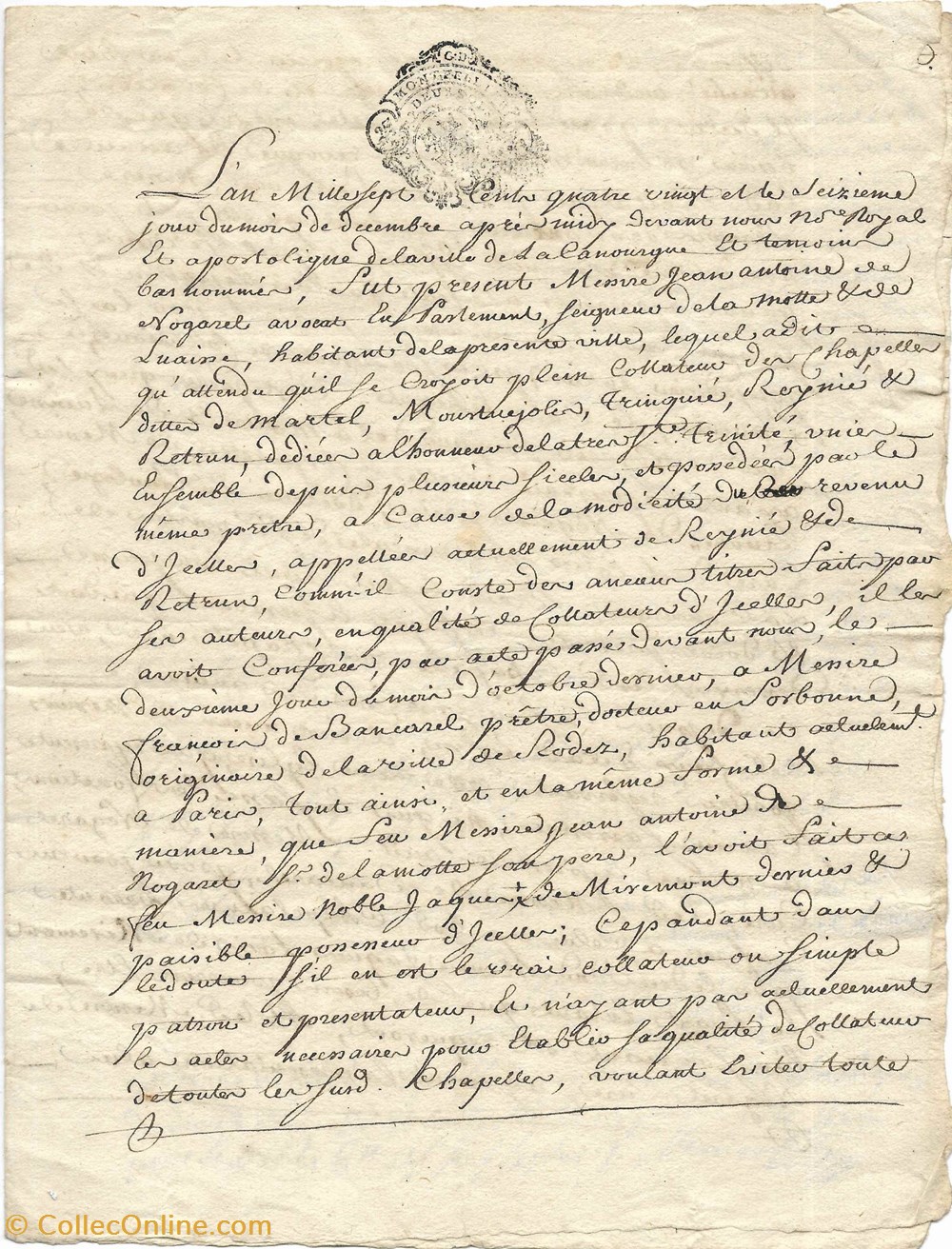 documents anciens autres 1780 nomination et collation des chapelles de eglise de la canourgue