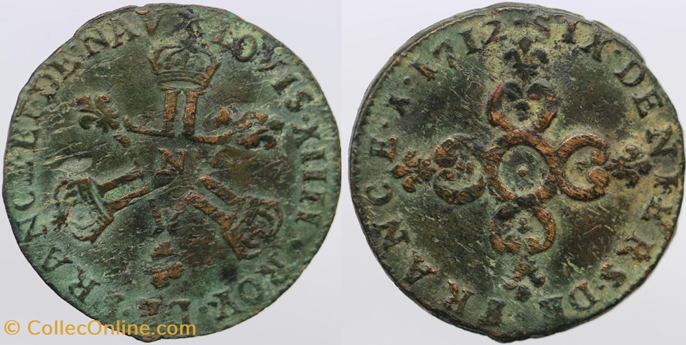 monnaies europe medievale france royales dy 1593 louis xiv 6 deniers dardenne 1712 montpellier