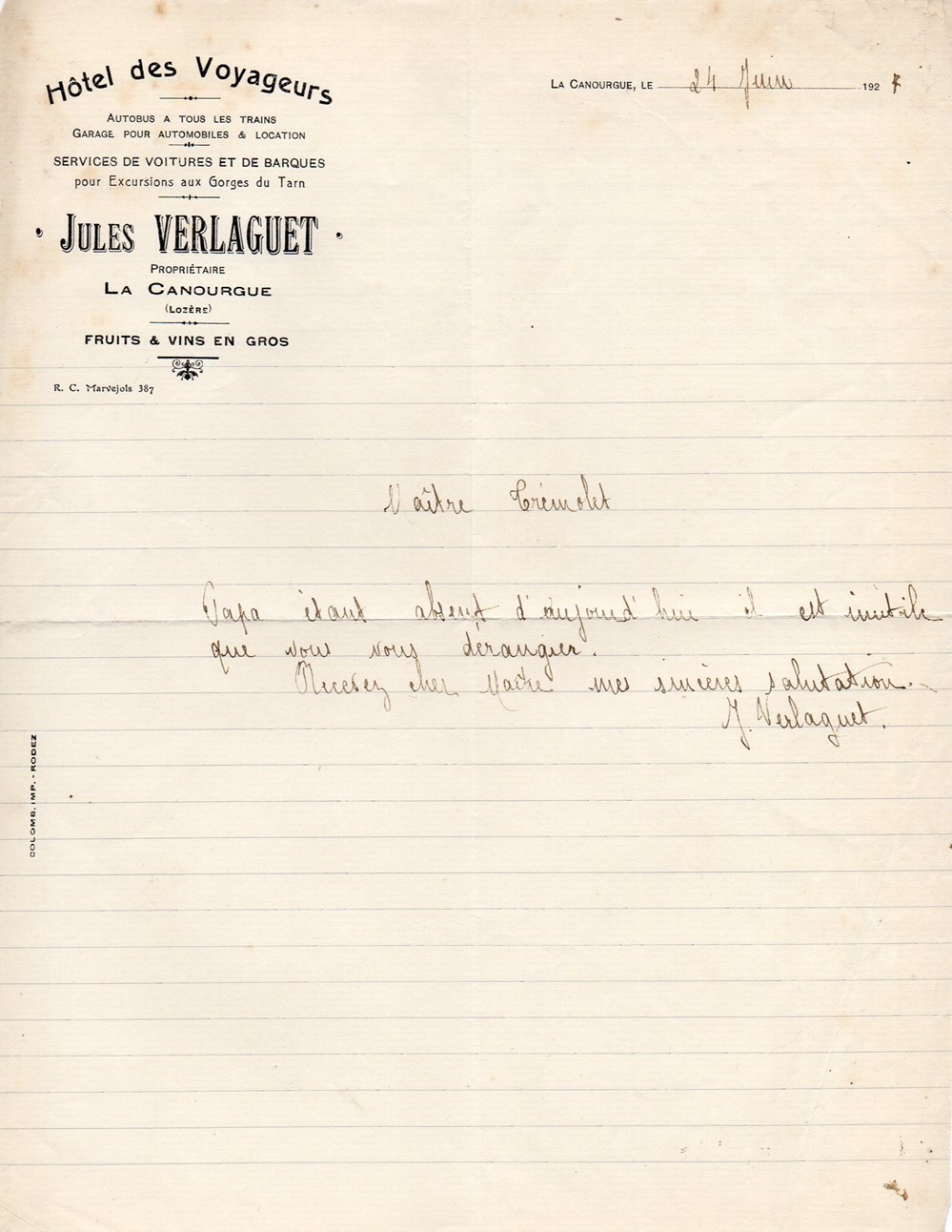 documents anciens factures commerciaux verlaguet jules 1924